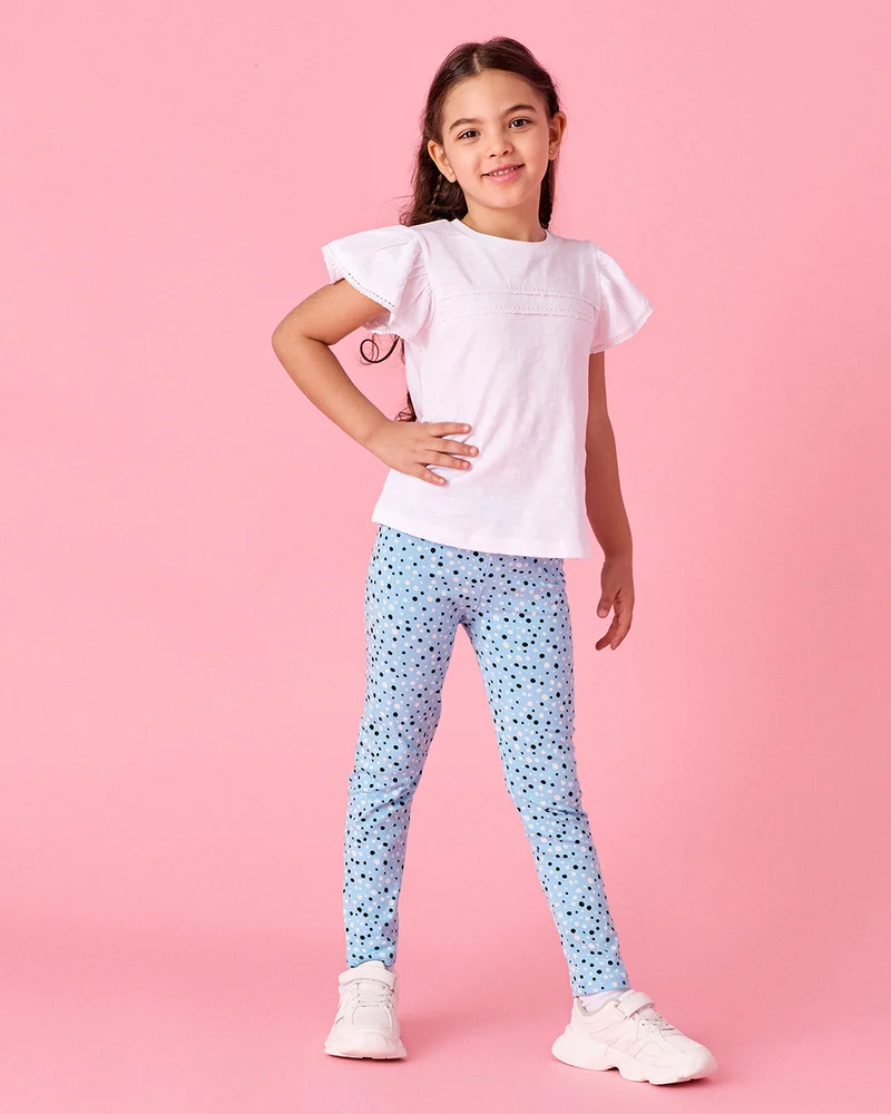 REDTAG Girls Blue Printed  Leggings
