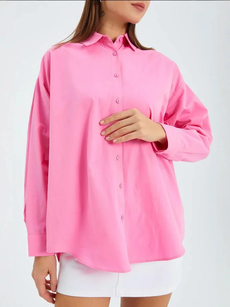 MixRay Bright Pink Mixray Long Sleeve Cotton Shirt for Women | Best Price UAE