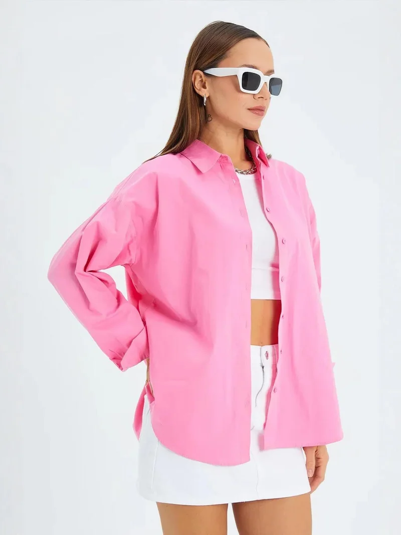MixRay Bright Pink Mixray Long Sleeve Cotton Shirt for Women | Best Price UAE