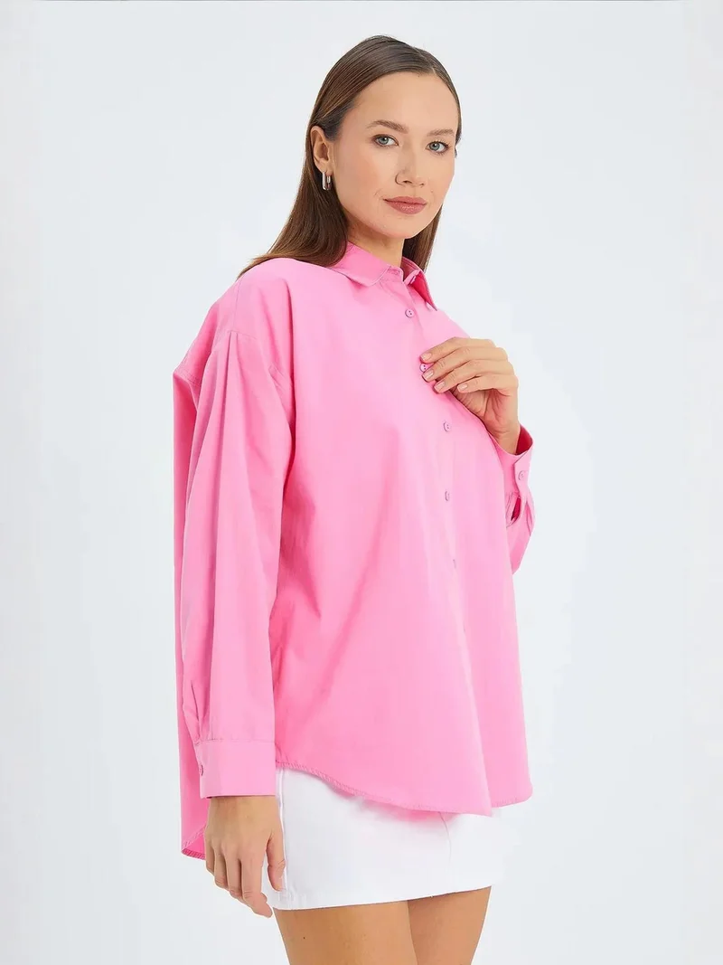 MixRay Bright Pink Mixray Long Sleeve Cotton Shirt for Women | Best Price UAE