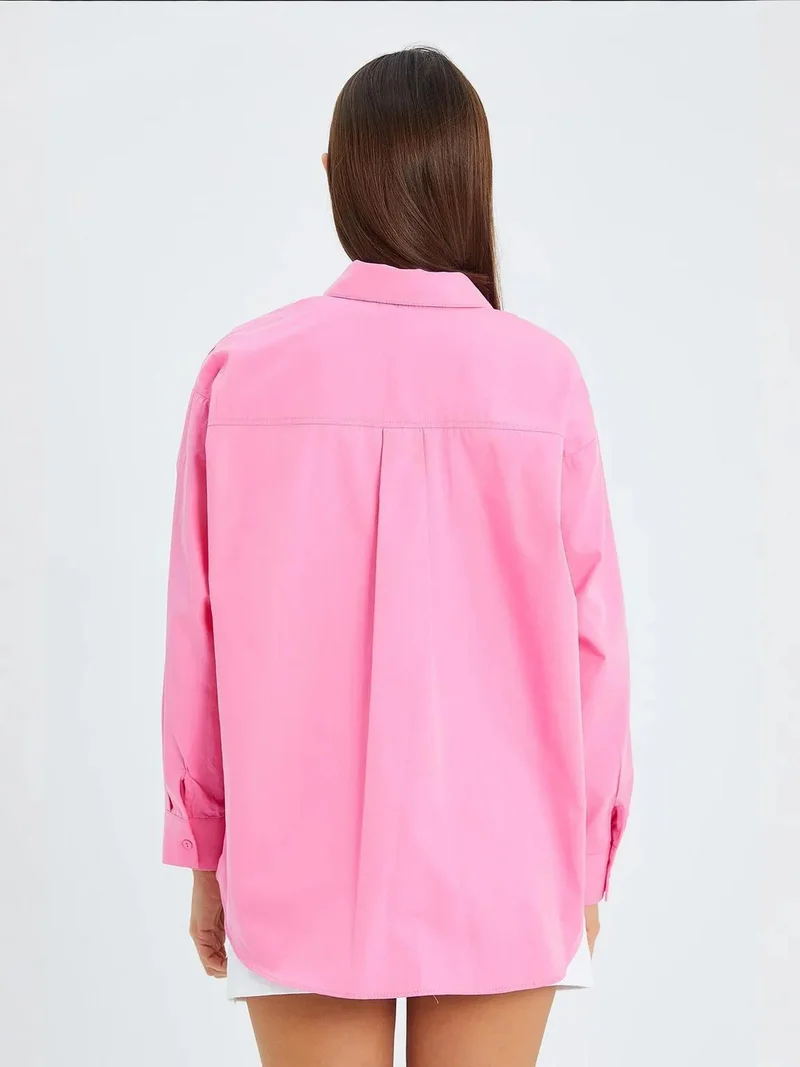 MixRay Bright Pink Mixray Long Sleeve Cotton Shirt for Women | Best Price UAE