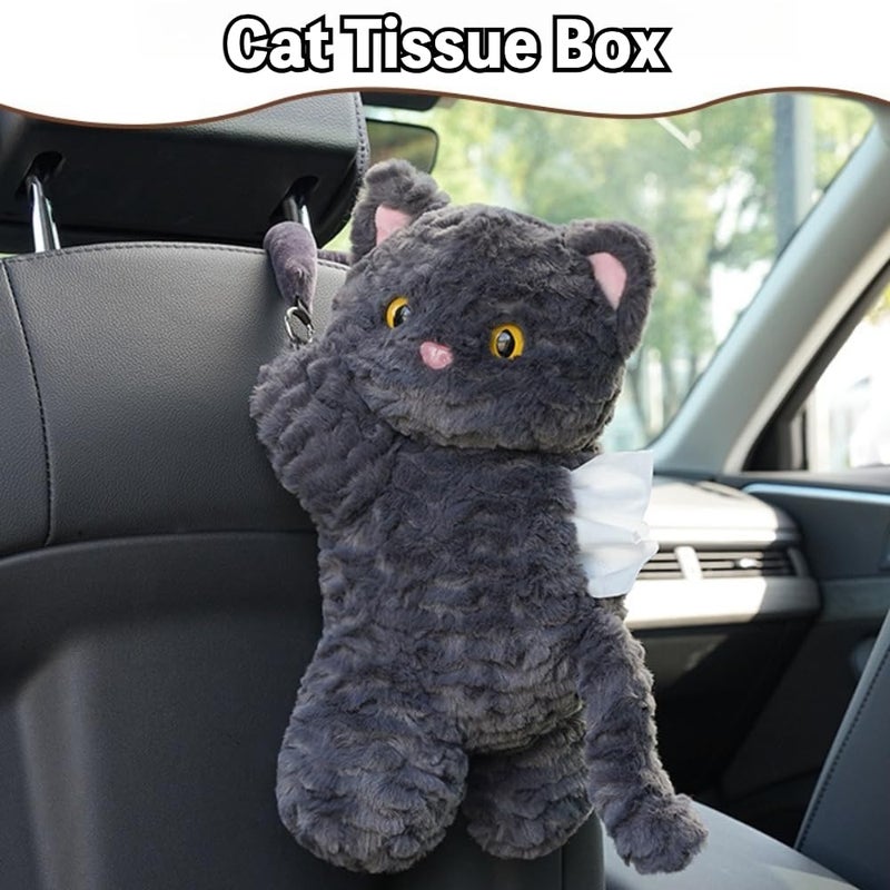 WASTROYAL Cute Cat Car Tissue Holder Plush Kitten Paper Box for Backseat Adorable Hanging Organizer & Decor for Women Pet Lovers & Gifts (Black) - Image 2