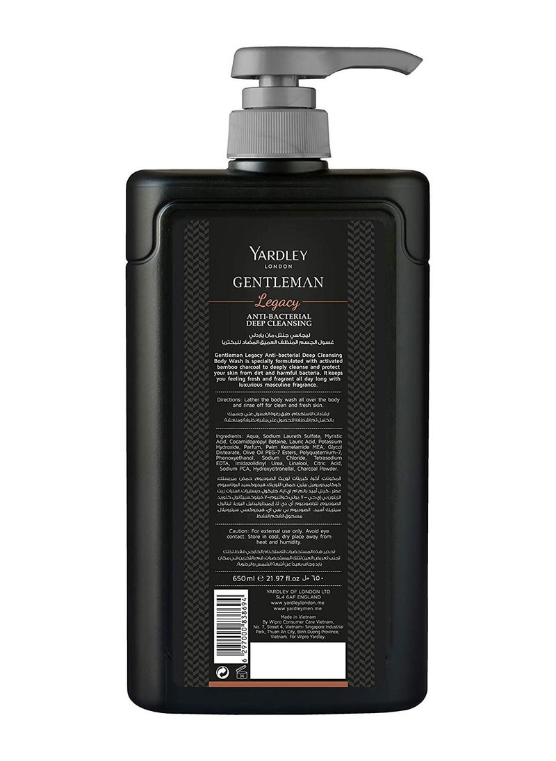 Yardley Yardley London Body Wash Gentleman Legacy For Men'S, Anti Bacterial Deep Cleansing, 650 Ml  - Image 2