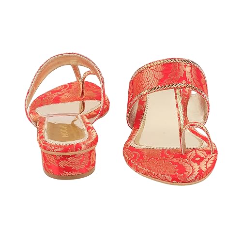 Mochi Women Red Ethnicwear Kolhapuri Block Heel Sandal UK/5 EU/38 (35-789) - Image 5