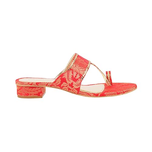 Mochi Women Red Ethnicwear Kolhapuri Block Heel Sandal UK/5 EU/38 (35-789) - Image 3