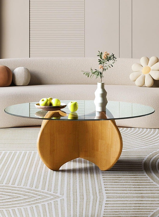 Raffine Multipurpose Modern Design Stylish Luxury Round Edges Tempered Glass and Premium Solid Wood Coffee Table Side Table Center Table for Bedroom Living Room Home Offices 80x35 Centimeter - Image 2