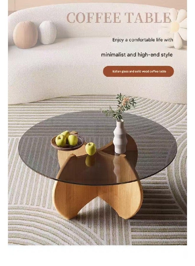 Raffine Multipurpose Modern Design Stylish Luxury Round Edges Tempered Glass and Premium Solid Wood Coffee Table Side Table Center Table for Bedroom Living Room Home Offices 80x35 Centimeter - Image 3