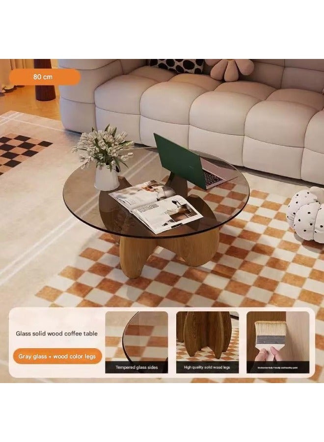 Raffine Multipurpose Modern Design Stylish Luxury Round Edges Tempered Glass and Premium Solid Wood Coffee Table Side Table Center Table for Bedroom Living Room Home Offices 80x35 Centimeter - Image 4