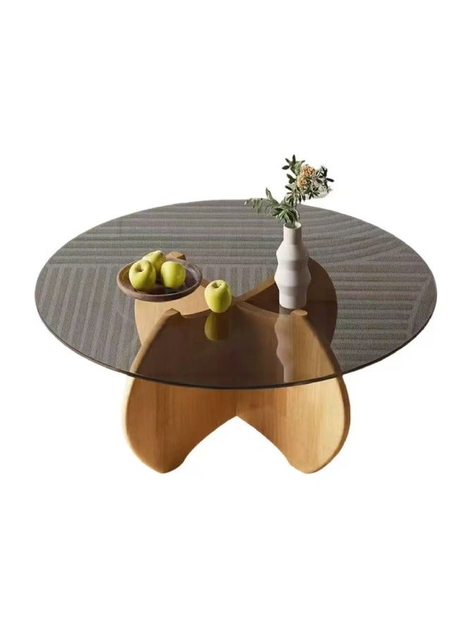 Raffine Multipurpose Modern Design Stylish Luxury Round Edges Tempered Glass and Premium Solid Wood Coffee Table Side Table Center Table for Bedroom Living Room Home Offices 80x35 Centimeter - Image 5