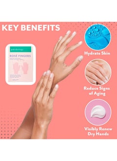 Patchology Patchology Rosé Fingers Renewing Hand Mask - Strawberry-Scented Moisturizing Gloves with Shea Butter for Dry & Cracked Hands, Repairing Hand Treatment for Baby Soft Skin, Self-Care Essential - 1 Pair  - Image 2
