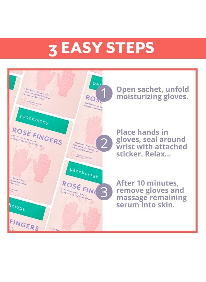 Patchology Patchology Rosé Fingers Renewing Hand Mask - Strawberry-Scented Moisturizing Gloves with Shea Butter for Dry & Cracked Hands, Repairing Hand Treatment for Baby Soft Skin, Self-Care Essential - 1 Pair  - Image 4