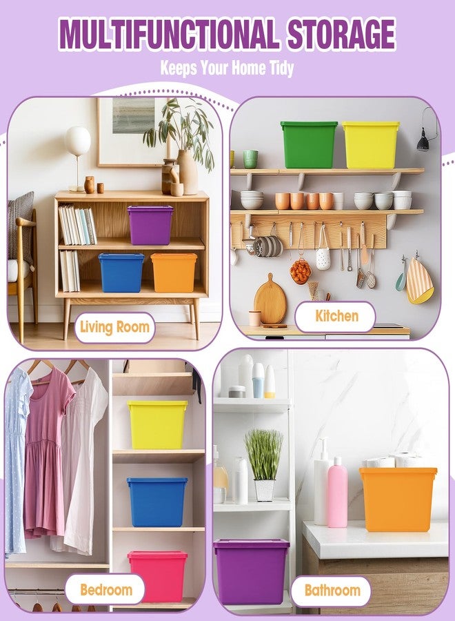 Potchen 6 Pcs Plastic Latching Storage Bins with Lid Medium Stackable Lockable 9.8x7.3x5.7 Inch Storing Containers for Organizing Storage Baskets for Shelves Office (Colorful) - Image 4