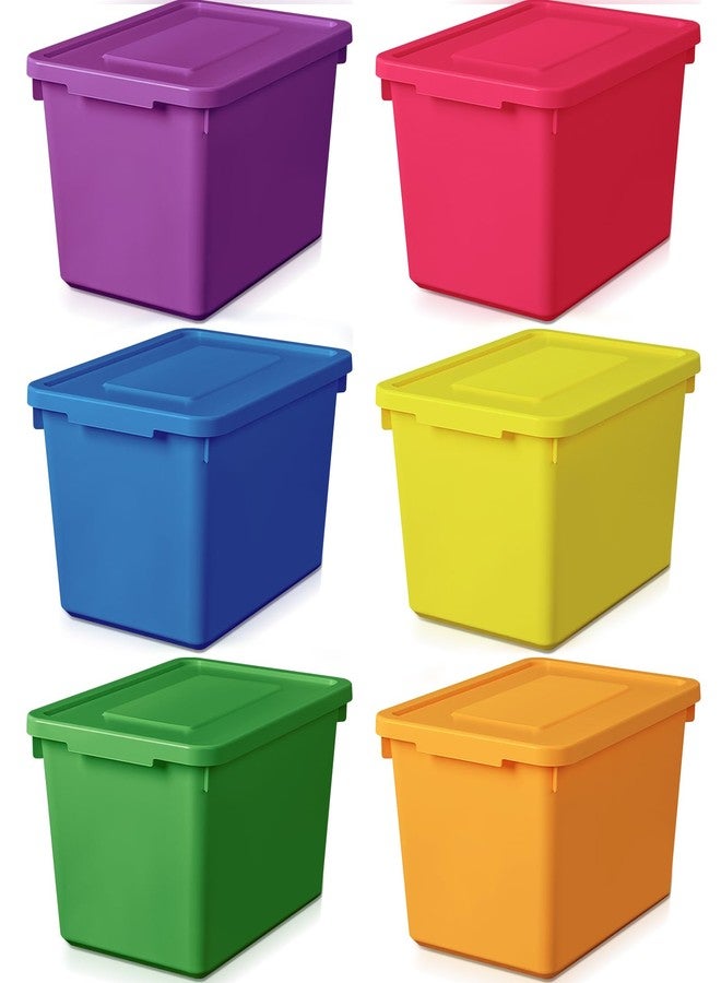 Potchen 6 Pcs Plastic Latching Storage Bins with Lid Medium Stackable Lockable 9.8x7.3x5.7 Inch Storing Containers for Organizing Storage Baskets for Shelves Office (Colorful) - Image 1