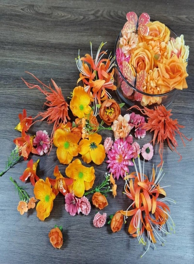 DODXIAOBEUL 50 Pcs Artificial Orange Flowers for Cake Decoration,Silk Flowers for Crafts,Small Artificial Flowers for Home Wedding Party Wreath Hairpin Scrapbooking Craft Accessories (Orange) - Image 3