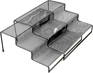 Mind Reader 3TSHELF2-BLK 3 Tier Multi Purpose Kitchen Storage Organizer Steps, 2 Pack, Metal Mesh, Black - Image 1