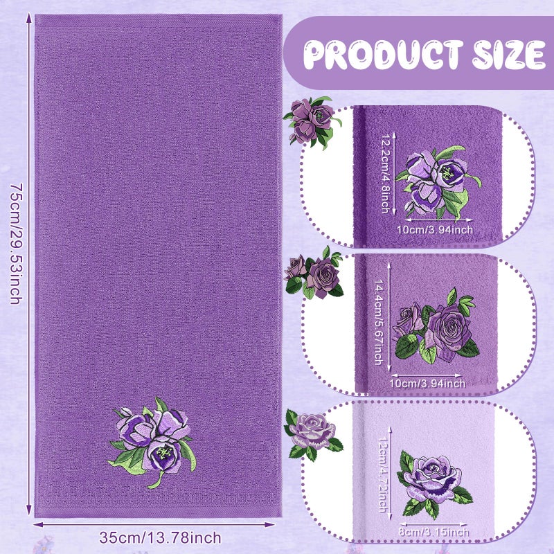 FuWeave 3 Pcs Purple Rose Hand Towels Lavender Purple Bathroom Decor Embroidered Floral Farmhouse Decorative Towels for Bathroom Kitchen Decor, 100% Cotton, 13. 3 x 29. 5'' - Image 2