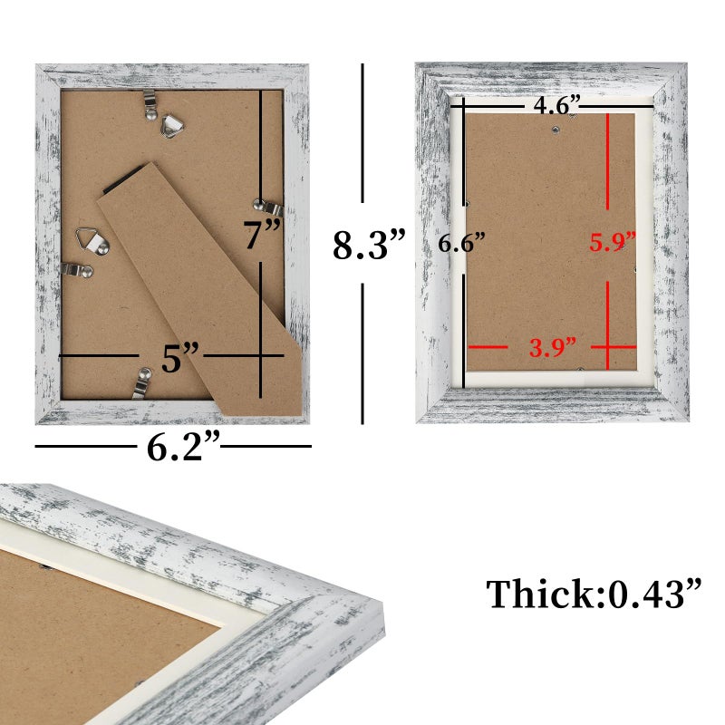 AEVETE Picture Frame 5x7 White Wash Photo Frames Rustic for Wall and Desk Decor - Image 4