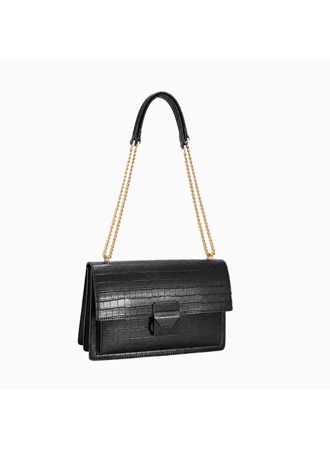 David Jones luxury faux leather cross body and shoulder bag with flap- crocodile print with lock dual metal and leather strap bag in model cm7801 for all fancy dinners and meetings - Image 1