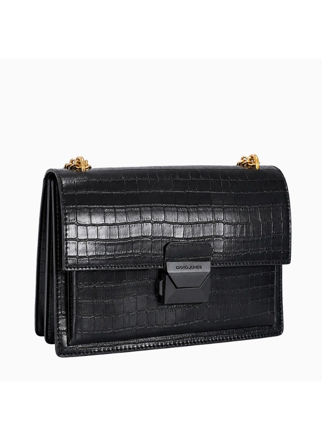 David Jones luxury faux leather cross body and shoulder bag with flap- crocodile print with lock dual metal and leather strap bag in model cm7801 for all fancy dinners and meetings - Image 2