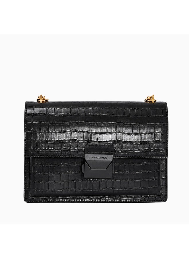 David Jones luxury faux leather cross body and shoulder bag with flap- crocodile print with lock dual metal and leather strap bag in model cm7801 for all fancy dinners and meetings - Image 3