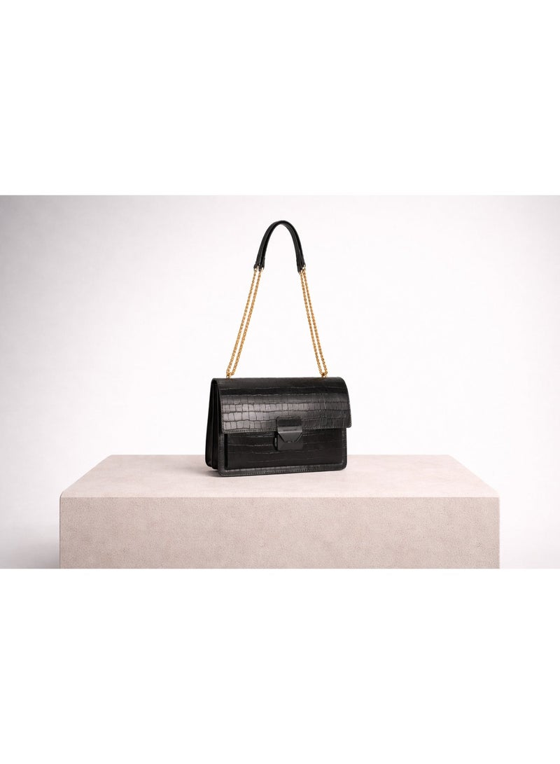 David Jones luxury faux leather cross body and shoulder bag with flap- crocodile print with lock dual metal and leather strap bag in model cm7801 for all fancy dinners and meetings - Image 4