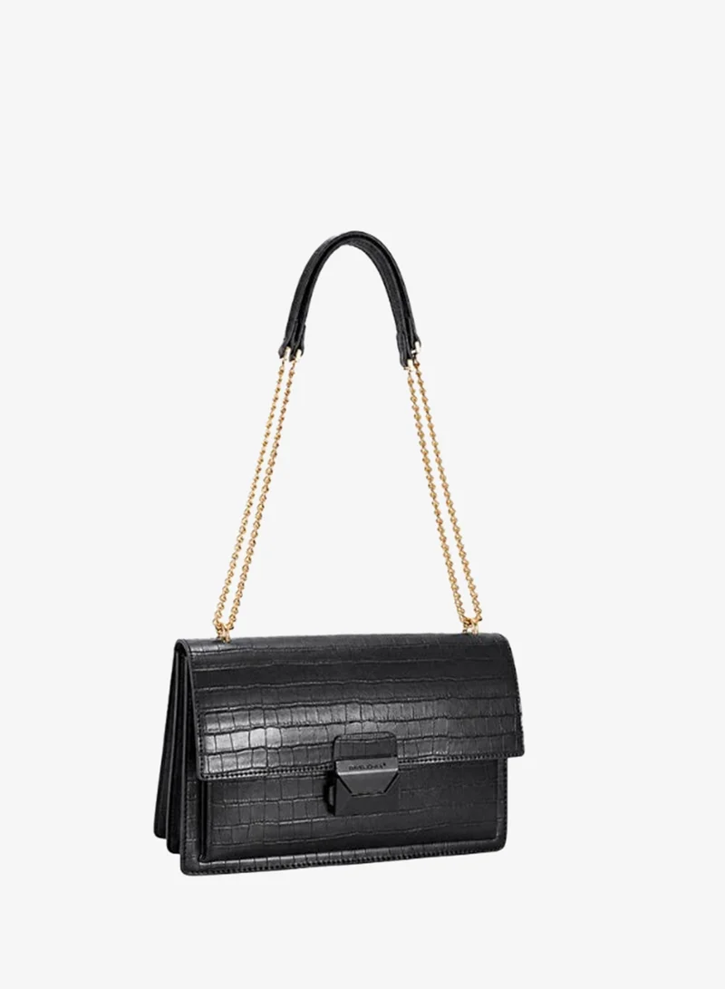 David Jones luxury faux leather cross body and shoulder bag with flap- crocodile print with lock dual metal and leather strap bag in model cm7801 for all fancy dinners and meetings