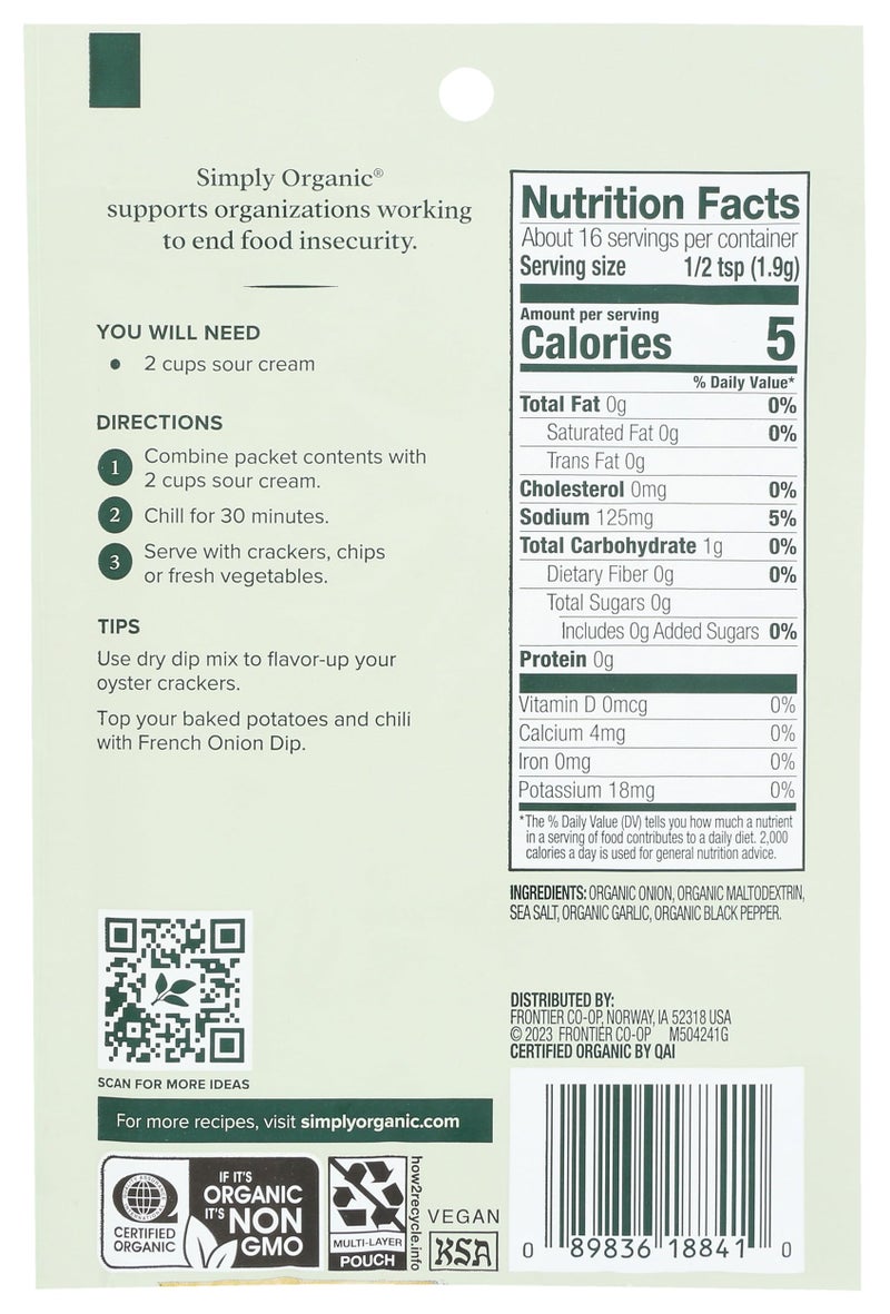 Simply Organic Dip Mix, French Onion, 1.1 oz - Image 2