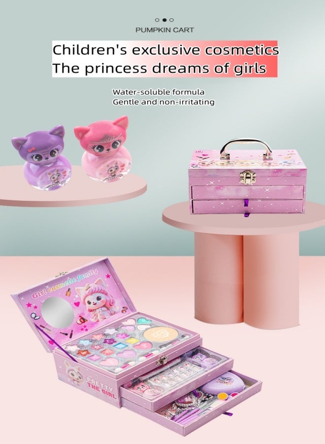 JAKTK Kids Makeup Kit, Washable Makeup Set Toys for Girls with Portable Makeup Box Including Lipstick, Eye Shadows and So On, Girls Toys for Girls Aged 3+ Year Old - Image 3