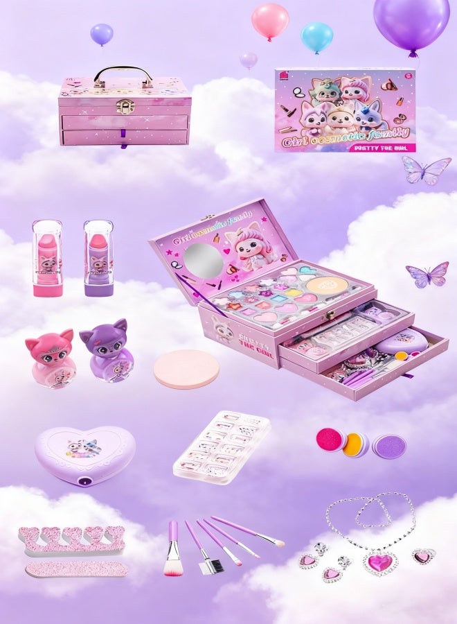 JAKTK Kids Makeup Kit, Washable Makeup Set Toys for Girls with Portable Makeup Box Including Lipstick, Eye Shadows and So On, Girls Toys for Girls Aged 3+ Year Old - Image 2