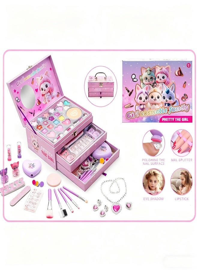 JAKTK Kids Makeup Kit, Washable Makeup Set Toys for Girls with Portable Makeup Box Including Lipstick, Eye Shadows and So On, Girls Toys for Girls Aged 3+ Year Old - Image 1