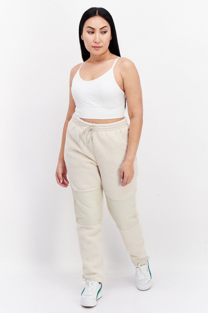 Fourlaps بنطال نسائي بقصة عادية، منقوش، بيج - Image 3