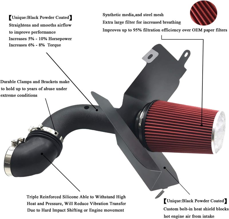 MOOSUN 4 Inch Intake Pipe Perfit Formance Cold Air Intake Induction Kit with Filter 2003 2004 2005 2006 2007 Fit for Dodge Ram 2500 3500 5.9L L6 Turbo Diesel (Black Tube & Red Filter) - Image 2
