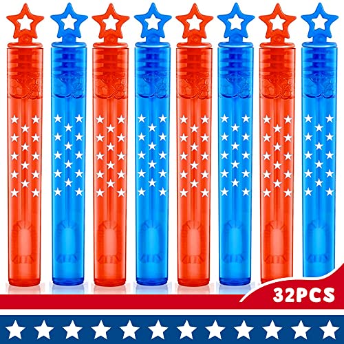 VKTEN 32Pcs 4th of July Mini Bubble Wands Patriotic Red White Blue Bubbles for Kids Independence Day Party Favors Patriotic Decorations - Image 5