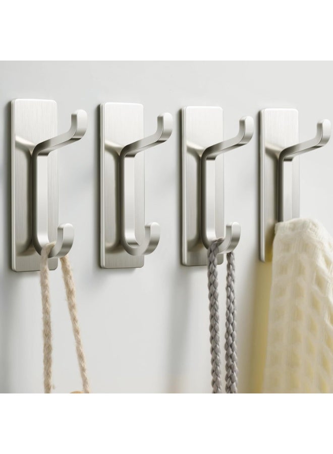 4 Pack Self Adhesive wall Hooks, Heavy Duty Stainless Steel Hooks, Easy to Install, Bathroom Kitchen Organizer Hooks for hanging Towel, Clothes, No Drilling Needed - Image 1
