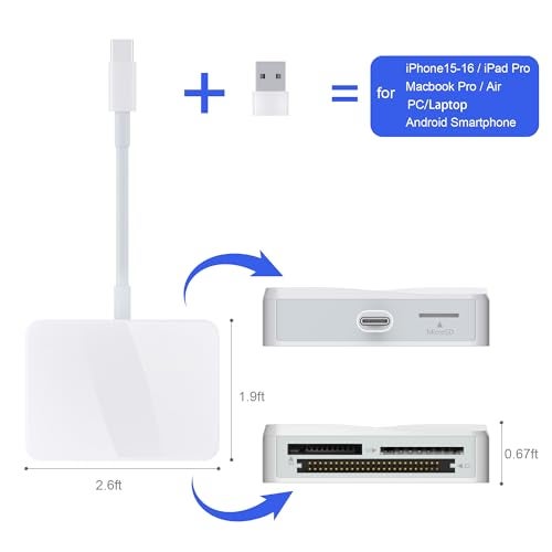 RRSITIAU SD Card Reader, 4 in 1 USB C to SD/TF/CF/MS Card Reader with USB to USB C Adapter Memroy Card Reader for iPhone 17/16/15 Pro Max iPad Pro MacBook Pro/Air iMac M4/M3/M2 Android Phone/Tablet PC (White) - Image 4