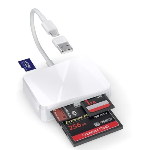 RRSITIAU SD Card Reader, 4 in 1 USB C to SD/TF/CF/MS Card Reader with USB to USB C Adapter Memroy Card Reader for iPhone 17/16/15 Pro Max iPad Pro MacBook Pro/Air iMac M4/M3/M2 Android Phone/Tablet PC (White) - Image 1
