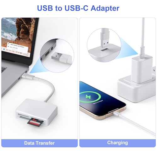 RRSITIAU SD Card Reader, 4 in 1 USB C to SD/TF/CF/MS Card Reader with USB to USB C Adapter Memroy Card Reader for iPhone 17/16/15 Pro Max iPad Pro MacBook Pro/Air iMac M4/M3/M2 Android Phone/Tablet PC (White) - Image 3