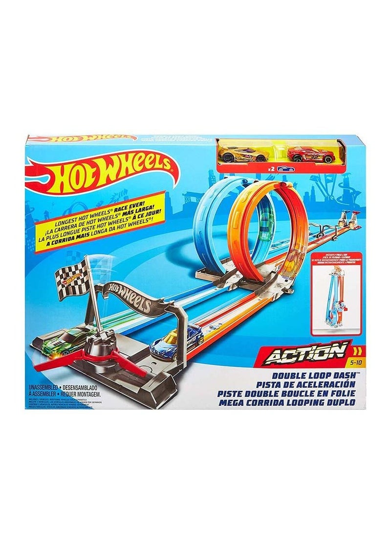 Hot Wheels BIN MATTEL HOT WHEELS DOUBLE LOOP DASH TRACK SET 