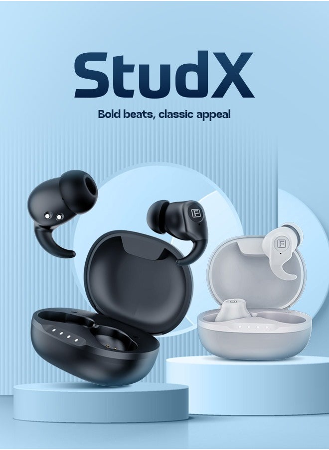 فاستر - سماعات أذن لاسلكية StudX مع خاصية إلغاء الضوضاء النشطة (ANC) - وقت تشغيل لمدة 25 ساعة مع بلوتوث 5.4 - سماعات أذن ستيريو HiFi - سماعات بلوتوث للألعاب مع زمن وصول منخفض للغاية - باس عميق، مقاومة للماء IPX4 - للتمرين وصالة الألعاب الرياضية - متوافقة مع iPhone وAndroid ( أسود) - Image 1
