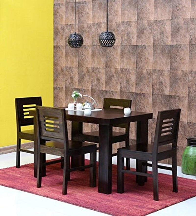 OGNIJA Sheesham Wood 4 Seater Dining Table Set Dining Table with 4 Chairs Dinner Table Set for Dining Room HomeHotel and Office Walnut - Image 1