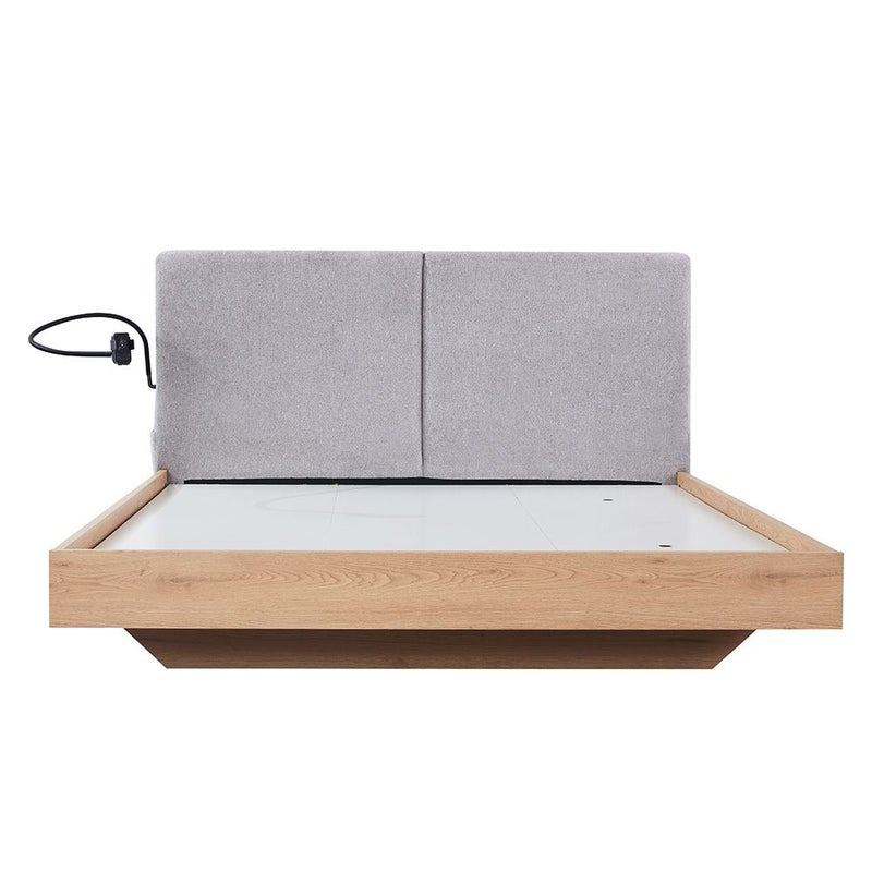 DANUBE HOME Float 180X200 Floating Bed With Mobile Holder & Wireless Charger | Modern Design Wooden King Bed Frame Furniture | Comfortable Bed (Mattress Not Included) - Natural Oak & Grey - Image 3
