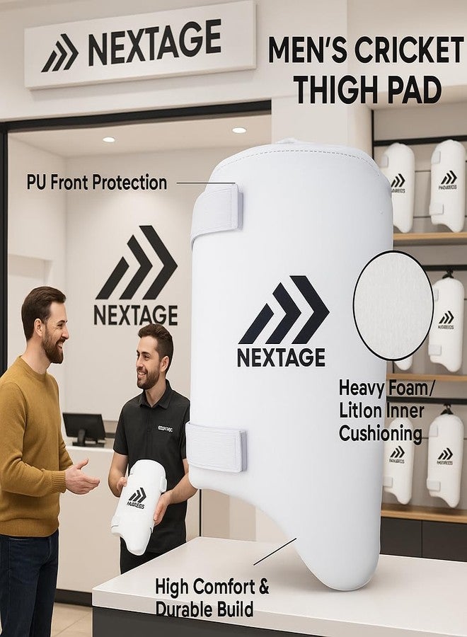 Nextage Cricket Thigh Pad - Lightweight Thigh Guard for Right-Hand Batsman | Outer Thigh Protection with Straps & High-Density Foam - Comfortable Cricket Guard for Adult Players - White, Pack of 1 - Image 2