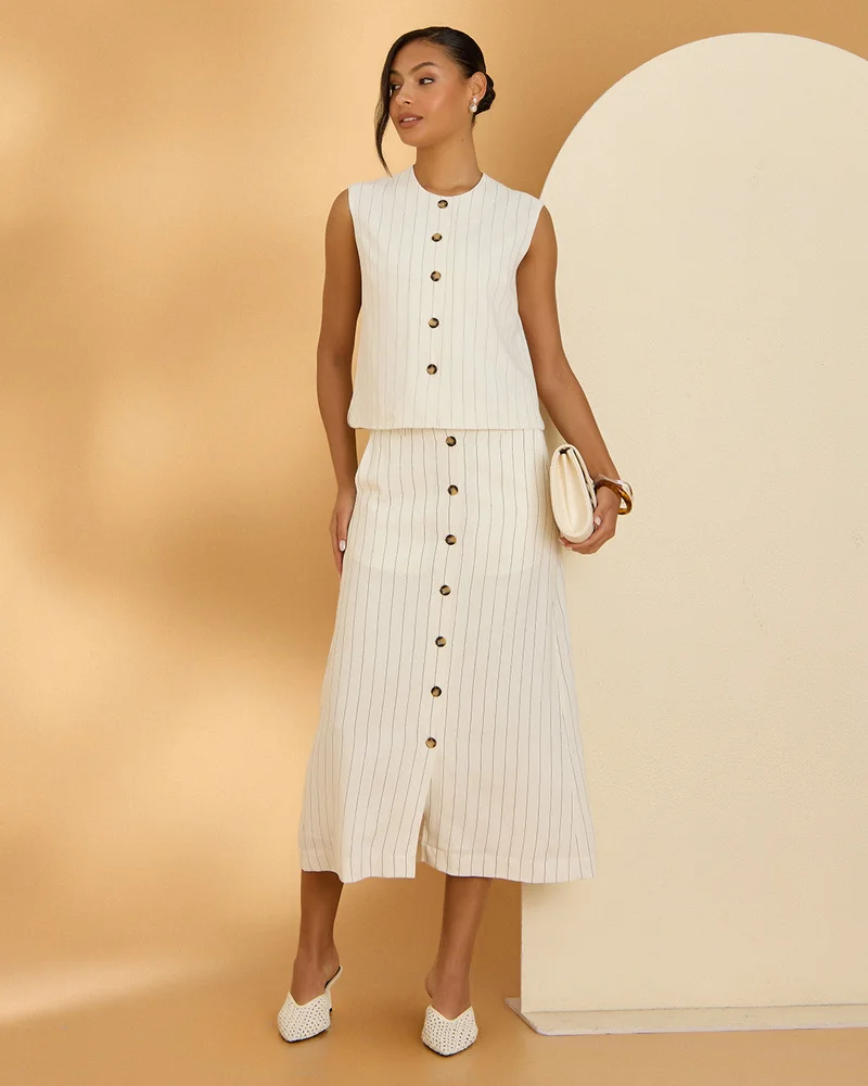 Redtag Women Ivory Pinstriped Waistcoat
