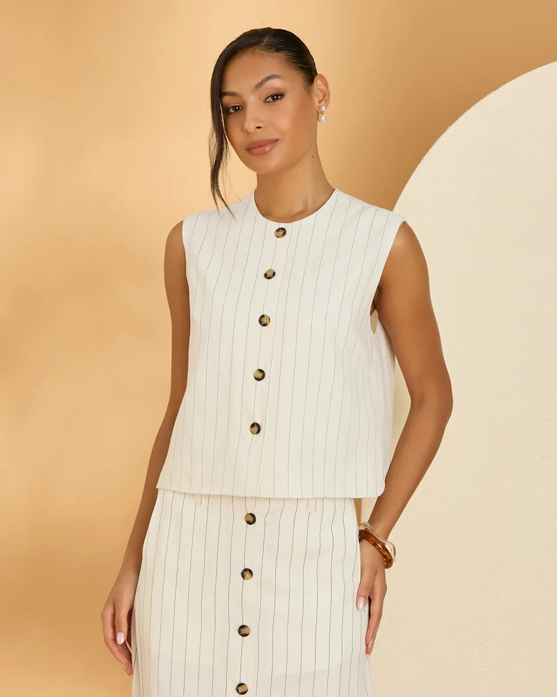 Redtag Women Ivory Pinstriped Waistcoat