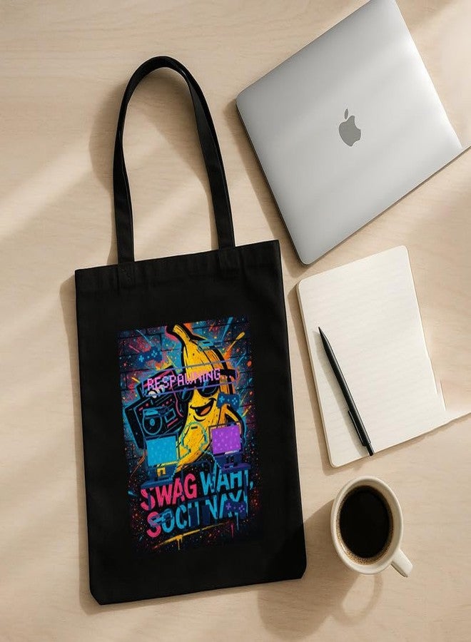 Megrok Pixel Respawn Tote Bag for Women | Front A4 Size Printed Pocket | 16x14 Inch Retro Gaming Cotton Bag | 8-Bit Nostalgia Design - Image 4