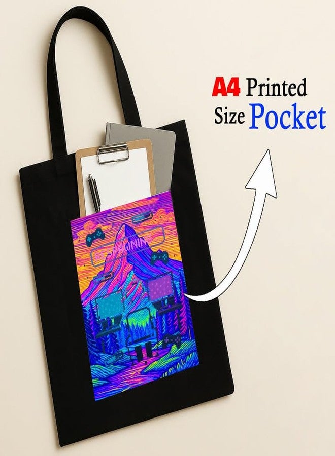 Megrok Pixel Respawn Tote Bag for Women | Front A4 Size Printed Pocket | 16x14 Inch Retro Gaming Cotton Bag | 8-Bit Nostalgia Design - Image 2