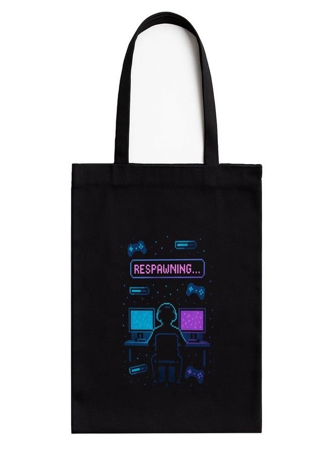 Megrok Pixel Respawn Tote Bag for Women | Front A4 Size Printed Pocket | 16x14 Inch Retro Gaming Cotton Bag | 8-Bit Nostalgia Design - Image 1