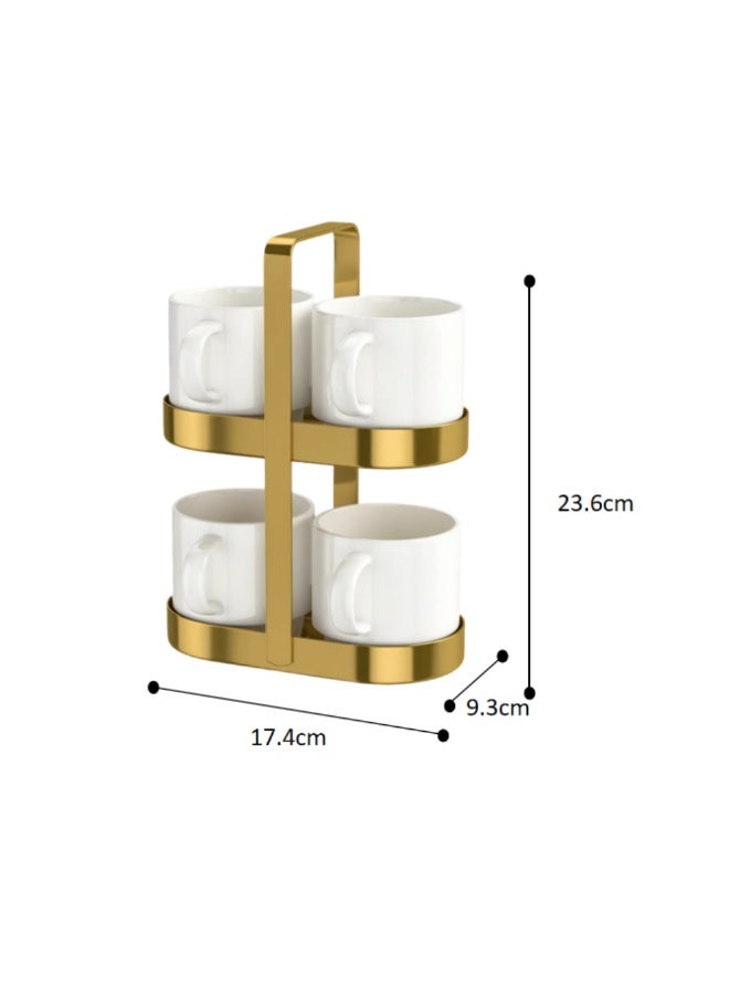 Smart Storage ✨ Premium 2-Tier Mug & Stand Set – White Edition, Ceramic Cups with Gold Carbon Steel Rack, Space-Saving Coffee Mug Holder. - Image 1