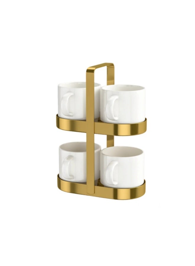 Smart Storage ✨ Premium 2-Tier Mug & Stand Set – White Edition, Ceramic Cups with Gold Carbon Steel Rack, Space-Saving Coffee Mug Holder. - Image 2
