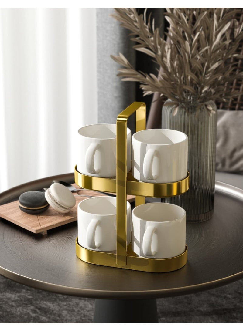Smart Storage ✨ Premium 2-Tier Mug & Stand Set – White Edition, Ceramic Cups with Gold Carbon Steel Rack, Space-Saving Coffee Mug Holder. - Image 4